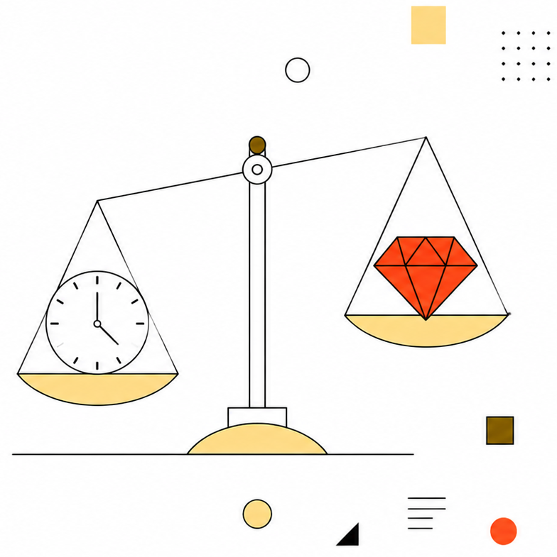 時間と成果を天秤にかけるイラスト
